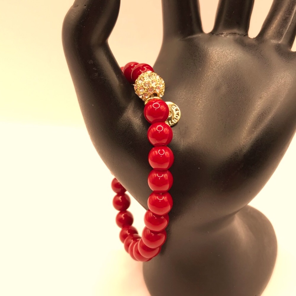 Talbots Red And Gold Beaded Stretch Bracelet 23$